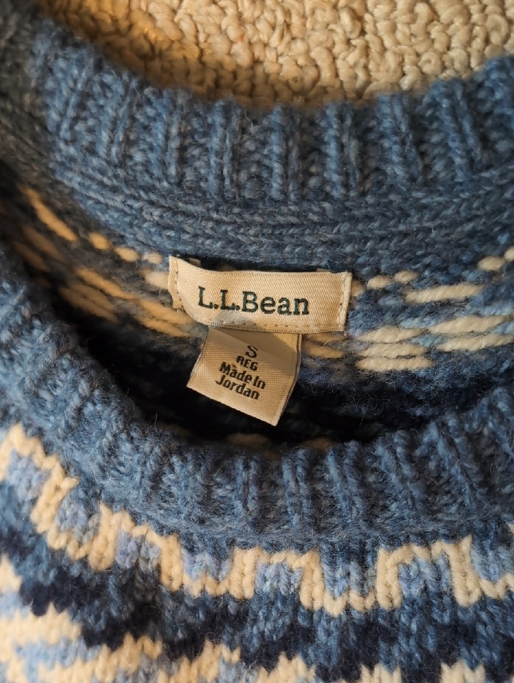 L.L. Bean Blue Fair Isle Crewneck Sweater - Picture 2 of 5